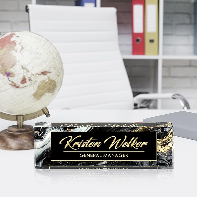 Custom Desk Name Plate Personalized, Acrylic Name Plate for Desk, Office Desk Decor for Women and Men, Employee Appreciation Gifts Office Gifts for Boss, Manager, Teacher, Nurse (deep Marble)