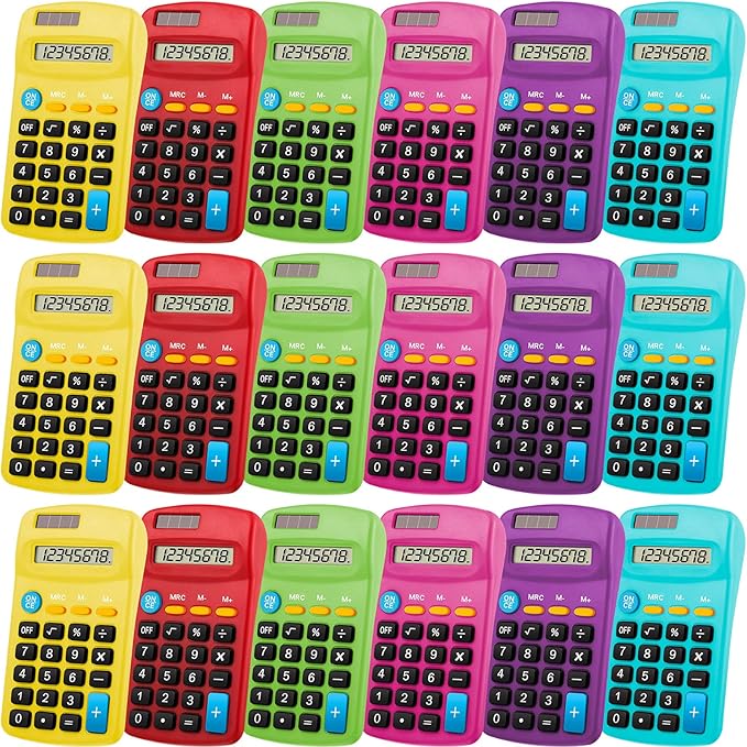 Weewooday 24 Pieces Pocket Size Calculator 8 Digit Basic Solar Battery Dual Power Mini Calculator for Desktop Home Office School Students Kids, 6 Colors