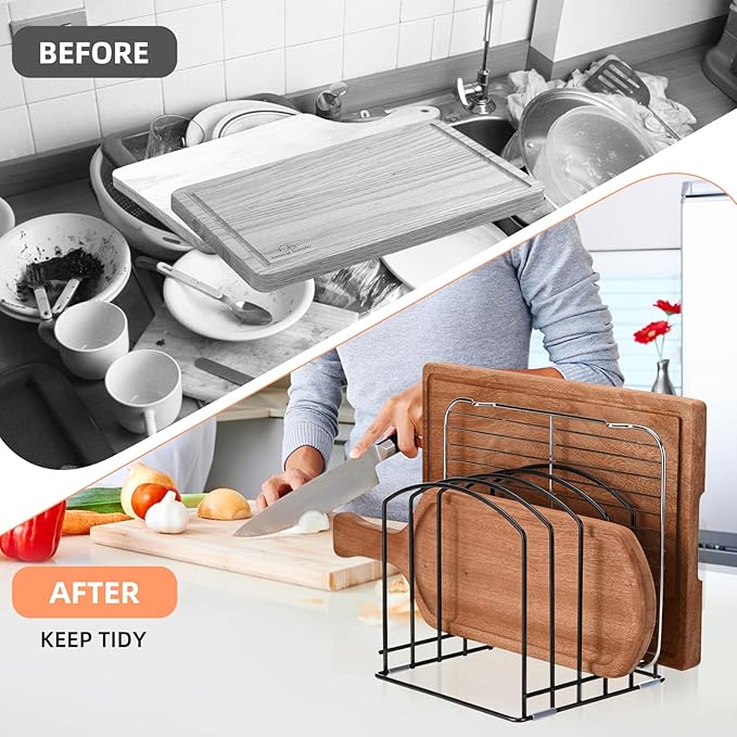 5-Slot (One Size Slot) Cutting Board Organizer, Bakeware Organizer, and Kitchen Cabinet Organizer for Baking Trays and Cookie Sheets - Black - 1pc