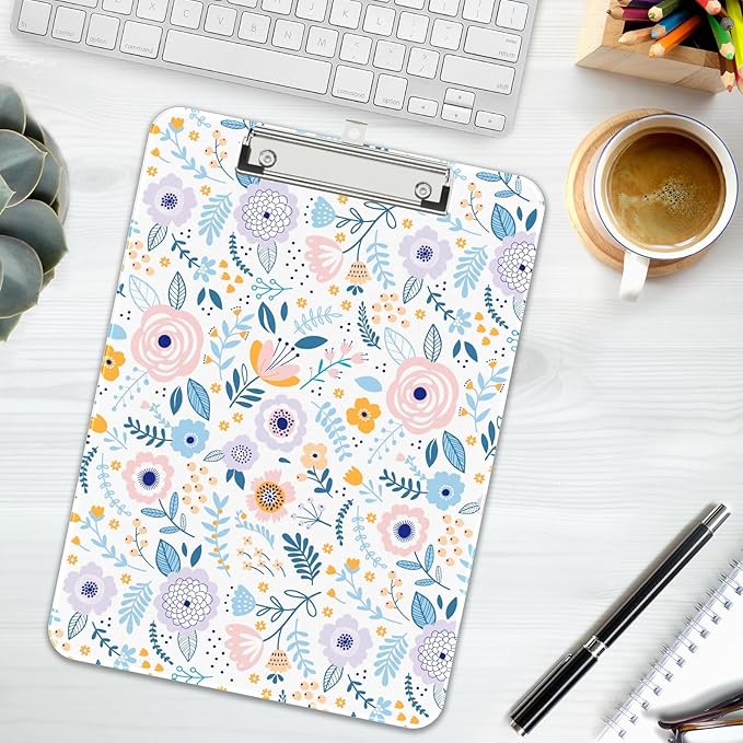 Rimilak Plastic Clipboards with Metal Clip, A4 Letter Size 9 x 12.5 in, Office Decorative for Students Women Men and Kids, Cute Custom Pattern, Purple Flower