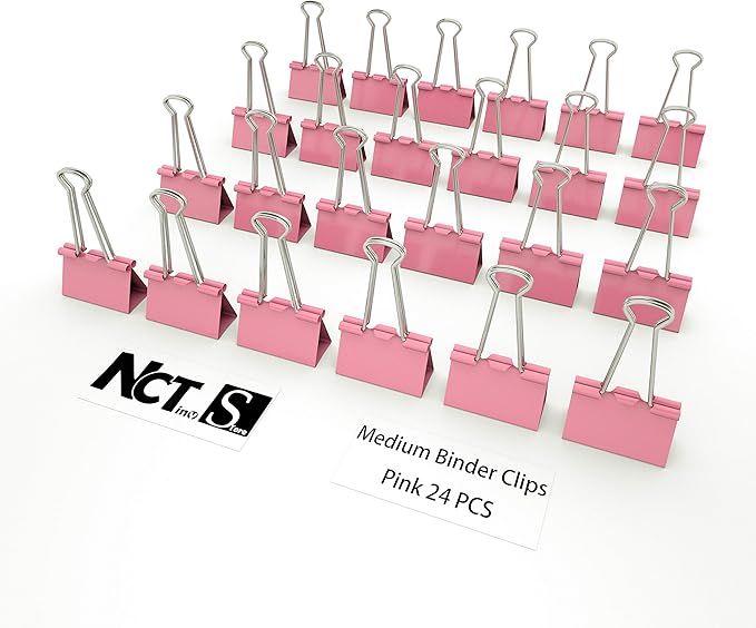 Nctinystore Binder Clips Medium Metal Clamp 1.25 inch / 32 mm (Pink, 24-PCS)