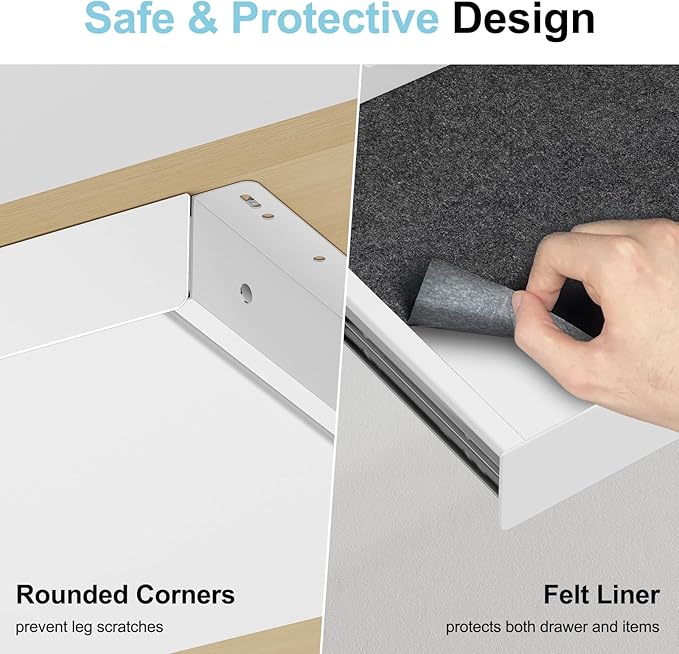 Under Desk Drawer,20.1 inch Carbon Steel Slide-Out Under Table Storage Organizer With Full Extension Ball-Bearing Slides,Undermount Drawer For Standing Desk & Home Office,White