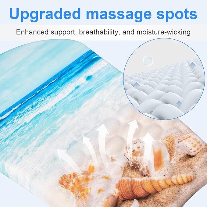 Ergonomic Wrist Mouse Pad with Massage Design, Wrist Rest Pain Relief Mousepad with Memory Foam Non-Slip PU Base, Mouse Pad with Wrist Support for Wireless Mouse & Desk,Y Starfish and Beach