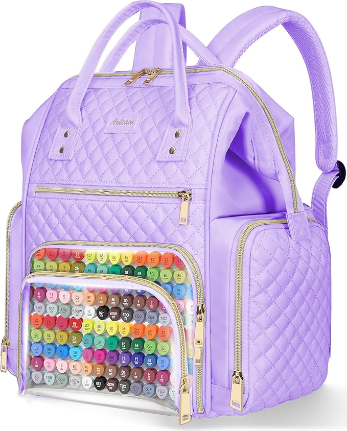 Marker Organizer Case Bag, Large Markers Storage Backpack with USB Port for Artists, Illustrators, Creatives, Pen Travel Holder Case Bag for Art Creativity Craft Supply, Purple