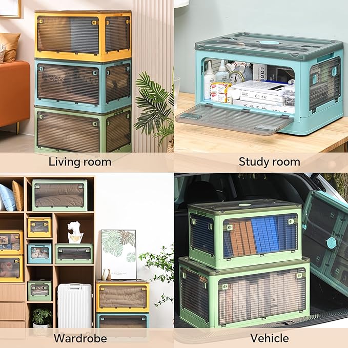 3 PACK Stackable Storage Bins, 83 Liters Closet Organizers with 3 Lids, Wheels, Drawers, Foldable Collapsible Box for Clothes and Camping Out Doors Bins, Blue