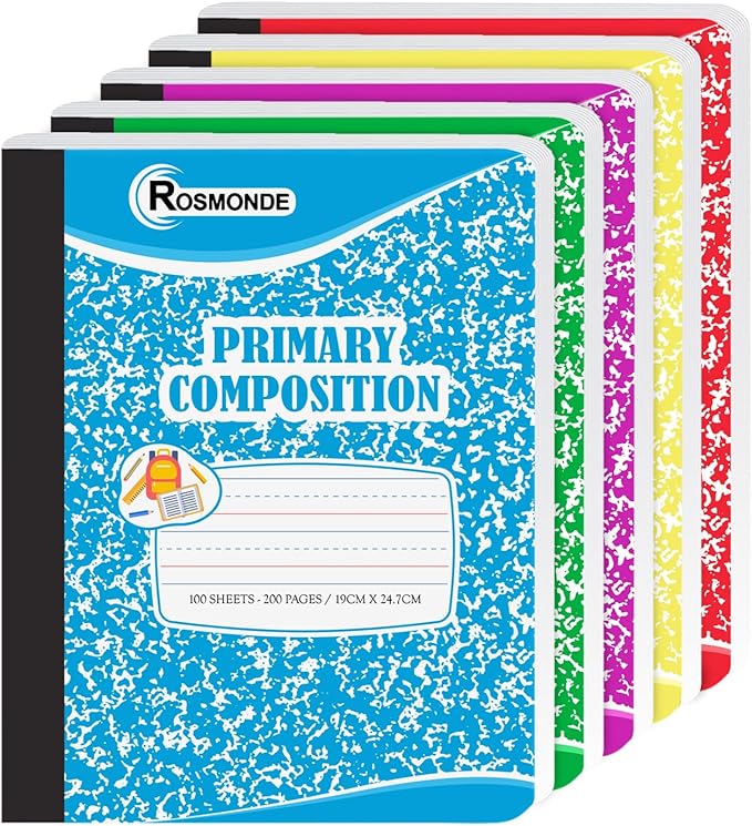 Rosmonde 1000 Pack (Pallet) Composition Notebooks Bulk, Primary Ruled, Pallet of Composition Notebooks, 100 Sheets (200 Pages), 9-3/4 x 7-1/2, Bulk Notebooks for Grades K-2, 4-7 Days Transit