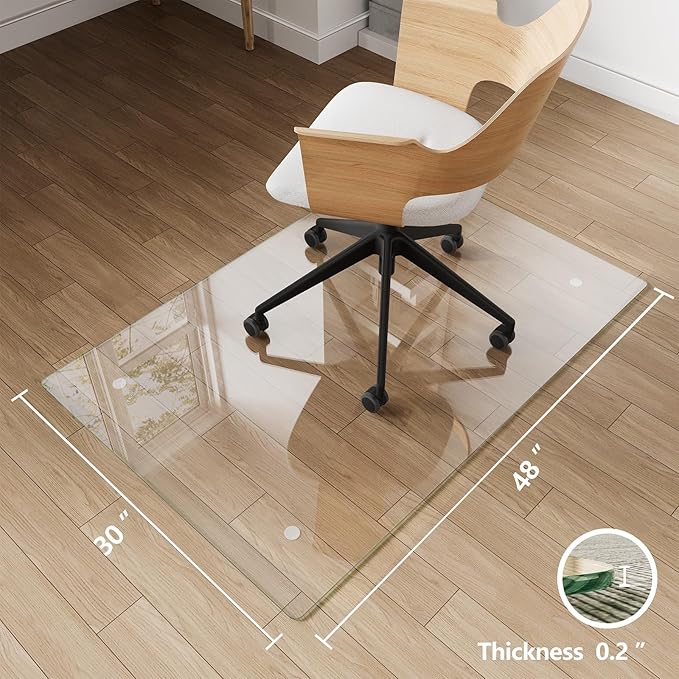 Koonmi Chair Mat for Carpet, Tempered Glass 30"x48" Office Chair Mat, Glass Chair Mats with Rounded and Polished Edges, Ideal for Hardwood Floor, Carpet, Office, Desk, Rolling Chair
