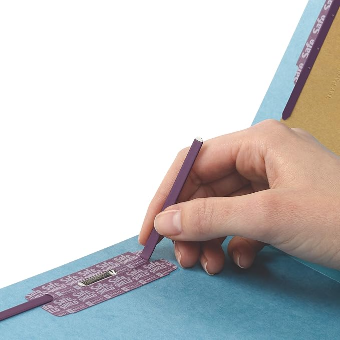 Smead 100% Recycled End Tab Pressboard Classification File Folder with SafeSHIELD Fasteners, 2 Dividers, 2" Expansion, Letter Size, Blue (26781)