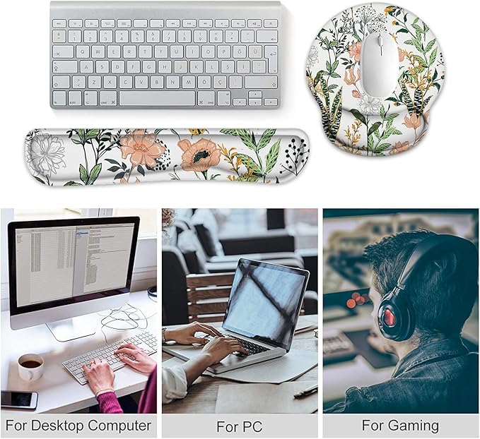 Keyboard Wrist Rest and Mouse Pad, Ergonomic Memory Foam Mouse Pad Wrist Support, Non-Slip & Pain Relief Mouse Pad and Keyboard Wrist Support, Comfortable Mousepad with Wrist Rest for Home, Office