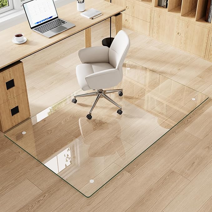 Tempered Glass Chair Mat for Carpet & Hard Floor, 36"x55" Office Chair Mat - Heavy Duty & Scratch Resistant, Non-Slip Pads, Rounded Corners & Polished Edges