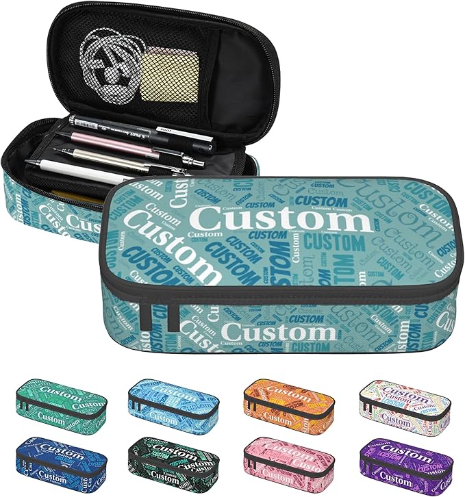 Custom Pencil Case with Name, Personalized Pen Bag Add Your Image Text, Large Storage Students Stationery Pen Box with Zipper Durable Pencil Box for Girls Boys Office School