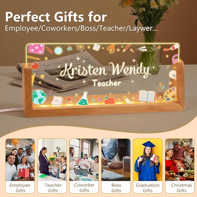 Ships Next Day, Personalized Teacher Name Plate for Office Desk - Teacher desk must haves, Custom Light Up Acrylic Desk Name Plate Teacher Appreciation Gifts, The Office Gifts for Teacher Office Decor