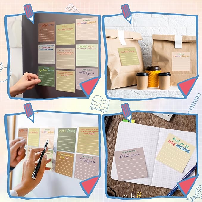 Yinder 48 Pcs Employee Appreciation Sticky Notes New Year Gift Bulk Motivation Sticky Note Pads Inspirational Gift for Teacher Nurse Staff Coworker Office Supply 3 x 3'' (Appreciation,Boho)