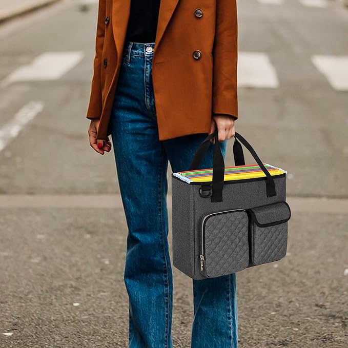 LUXJA Vertical File Organizer for Letter Size Hanging File Folder, Portable Document Organizer with Tablet Pocket (Up to 12.9 in), Bag Only, Gray