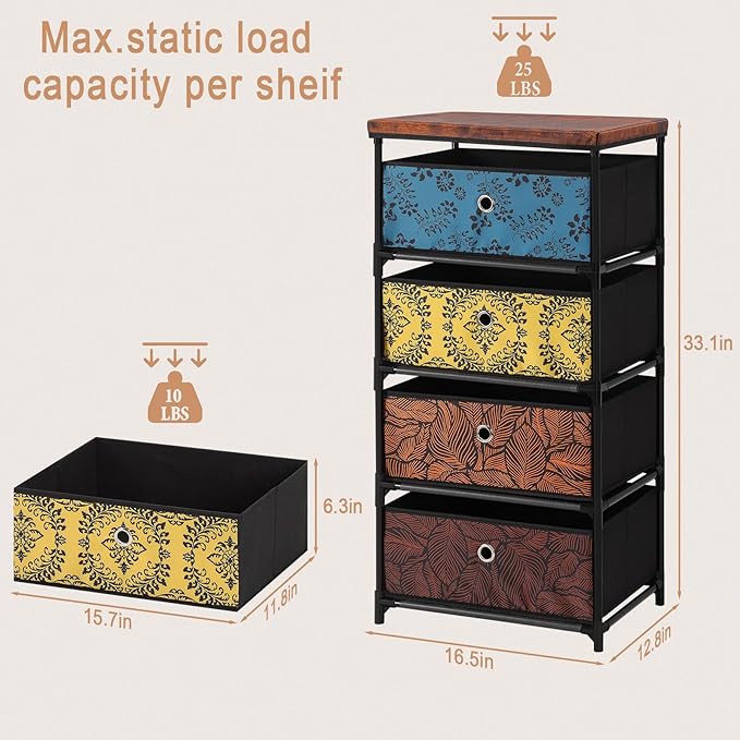 HAITRAL 4 Drawers Clothes Storage Organizer,Small Fabric Storage Chest with Drawers Unit,Easy Assembly Chest of Drawers and Fabric Dresser for Bedroom,Dorm,Hallway, Storage Bins,Multicolour