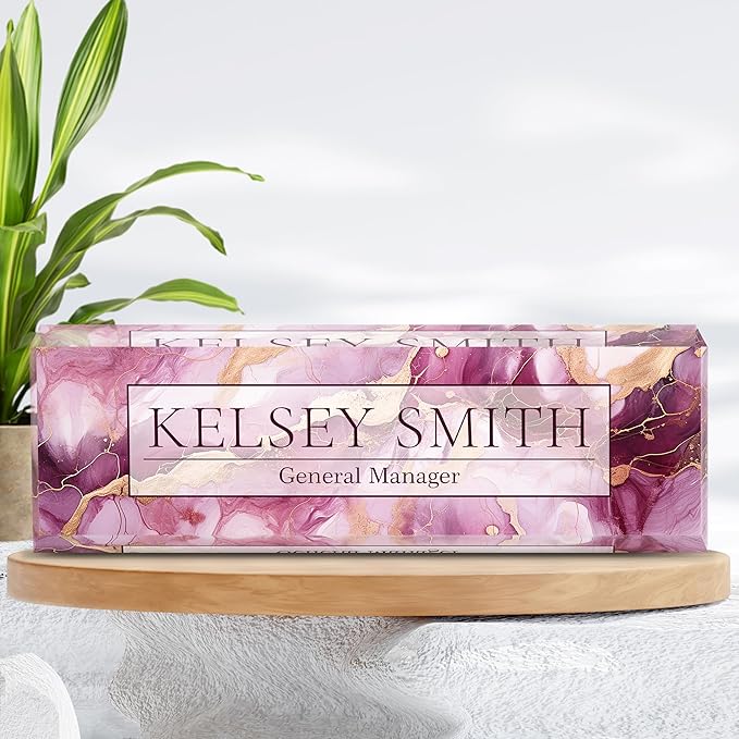 Personalized Name Plate for Desk, Custom Desk Name Plate, Acrylic Name Plate Office Desk Accessories, Personalized Office Gifts for Coworkers Teachers, Employee Appreciation Gifts (C-Mauve Marble)