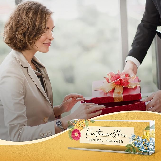 Desk Name Plate Personalized, Premium Clear Acrylic Desk Name Plate, Personalized Name Plate for Desk, Office Decor for Women or Men Coworkers, Boss, Employee, Teacher, Social Worker (Style-Red)