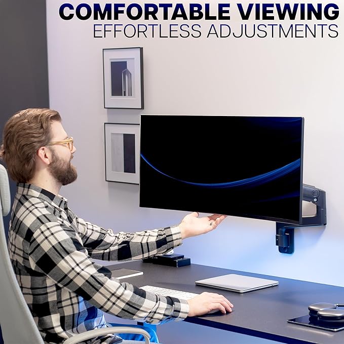 VIVO Premium Ultrawide Monitor Counterbalance Wall Mount for up to 49 inch Screens, Holds 44 lbs, Full Motion, Max VESA 100x100, Black, MOUNT-V101V