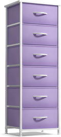 Sorbus Fabric Dresser for Kids Bedroom - Chest of 6 Drawers, Tall Storage Tower, Clothing Organizer, for Closet, for Playroom, for Nursery, Steel Frame, Fabric Bins - Wood Handle (Purple)