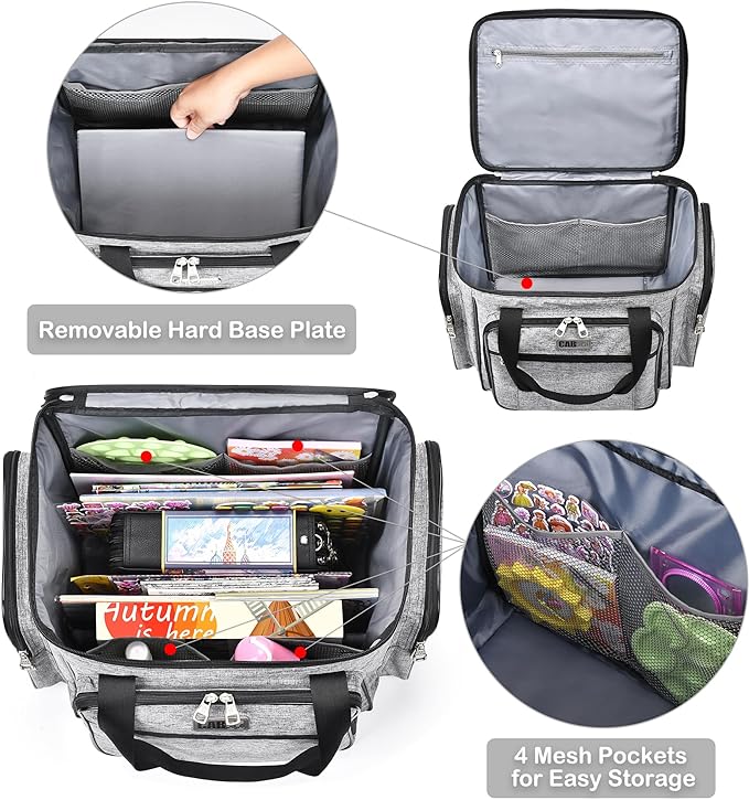 CAB55 Rolling Craft Bag, Tote Bag with Wheels for Women, Rolling Teacher Bag with Removable Folding Hand Truck (Grey)