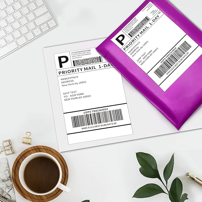 KKBESTPACK Half Sheet Shipping Labels for Laser and Inkjet Printers – 2 Per Page Self Adhesive Mailing Labels for Packages – White 8.5 x 5.5 Postage Labels for Shipping Boxes (500 Labels) (KK2LP)