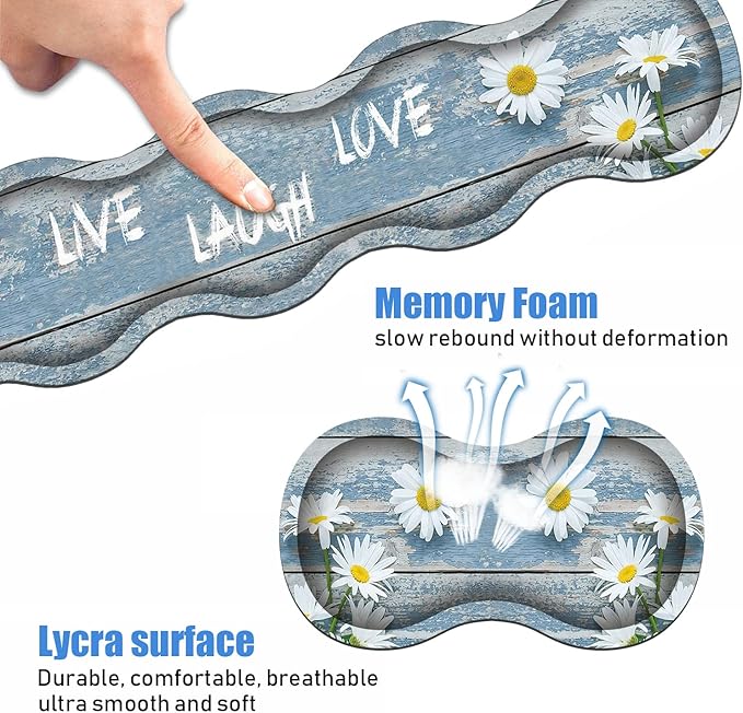 Ergonomic Keyboard Wrist Rest and Mouse Pad Wrist Rest Set,Dreamy Daisy Vintage Wood Board Live Laugh Love Large XXL Gaming Desk Mat 31.5"x 11.8",Non-Slip Base, Memory Foam,Easy Typing Pain Relief
