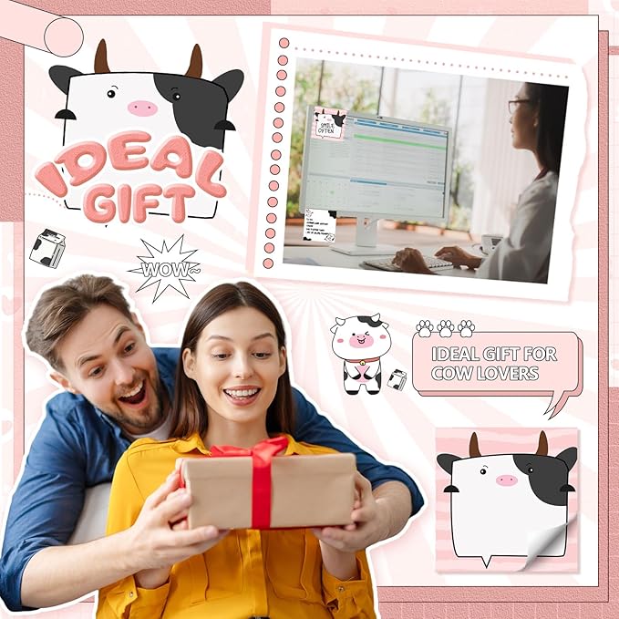 9 Pads Cow Sticky Notes 3x3 Inch Cute Self Stick Notepads Notes Adhesive Memo Pad Office Decor Gifts for Students School Teacher Meeting Office Supplies