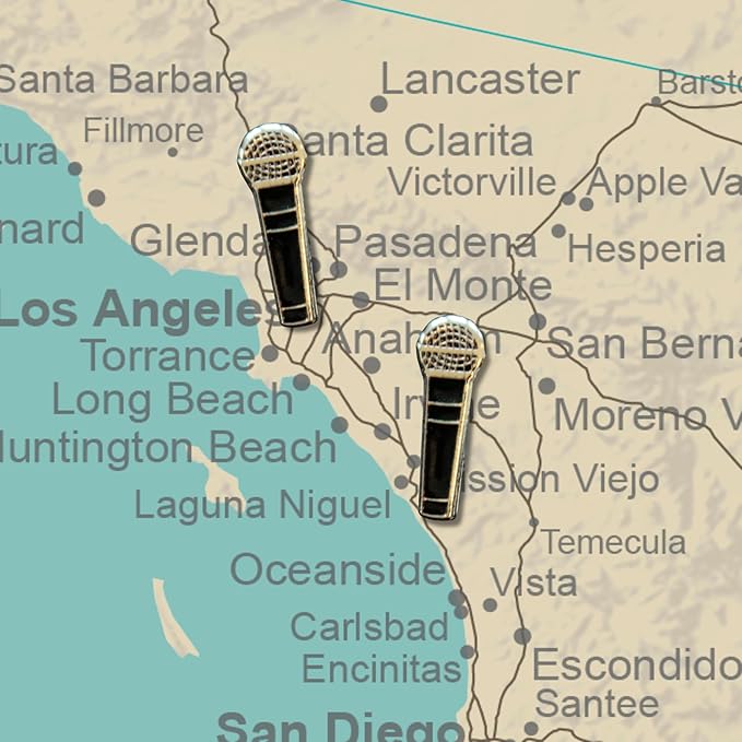 Microphone Push Pins - Microphone Map Pins for Cork Boards, Maps, or Lapel Use - Designed in USA - Set of 20