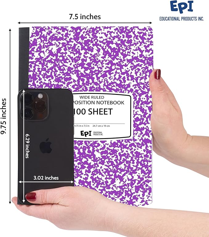 EPI 24 Pack - Purple Marble Composition Notebook - Wide Ruled 200 Page Note Book - 9.75 x 7.5 Inch Hardcover Journal with Sewn Binding for Secure Pages - Classroom Back To School Supplies