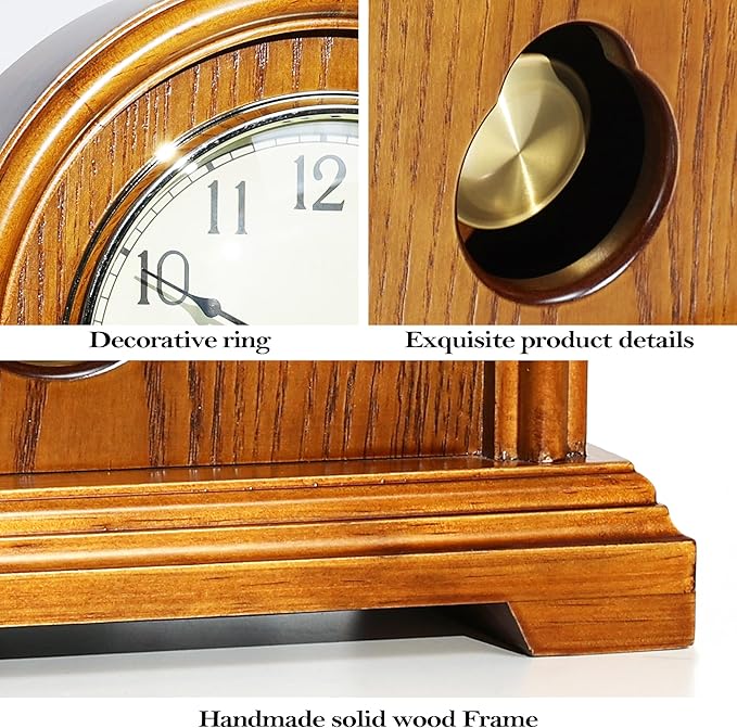 AYRELY® Grandfather Mantel Clock with Hour/Quarter-Hour Chime,Elegant Wooden Frame,Gold-Tone Pendulum Table Clocks Battery Operated,Desk Shelf Vintage Clock for Living Room,Home Decor Gift
