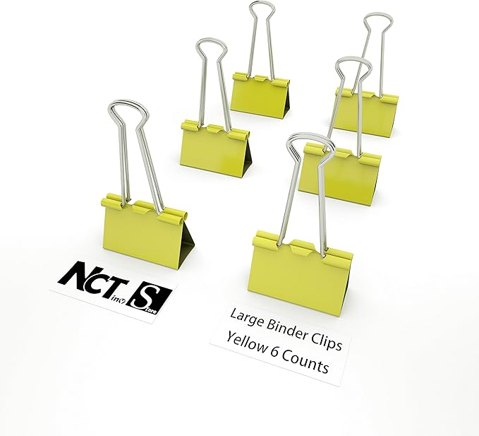 Nctinystore Yellow Binder Clips Large (Jumbo) Metal Clamp 2 inch / 50 mm (Yellow, 6-PCS)