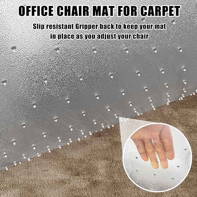 SHAREWIN Office Chair Mat for Carpet Floors, 48" x 30" Clear Desk Chair Mats for Low Pile Carpeted Protector, Sturdy PVC Computer Chair Mats Anti-Slip and Easy to Clean for Home & Office