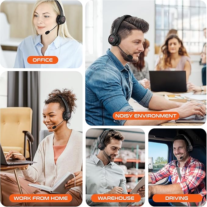 Delton Noise Canceling Bluetooth Computer Headset with Charging Dock, Auto Pair USB Dongle for PC/Laptop, Compatible with MS Teams, Zoom, Google Meet, and More | Black
