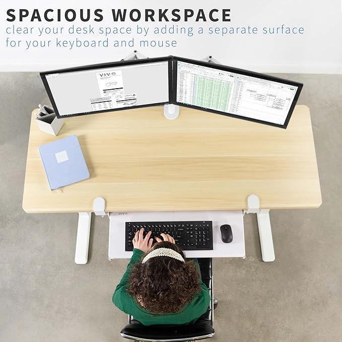 VIVO Large Clamp-on Computer Keyboard and Mouse Under Desk Slider Tray, 27 x 11 inch Pull Out Platform Drawer, White, MOUNT-KB05W