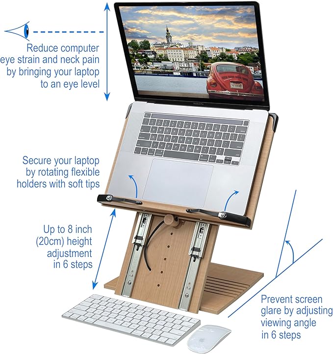 BS2500PRO XL Super Heavy Duty 15.4x10.5 Portable Height Adjustable Foldable Eye Level Bookstand Holder for Reading Hands Free Large Thick Heavy College Textbooks Tablets Neck Pain Free