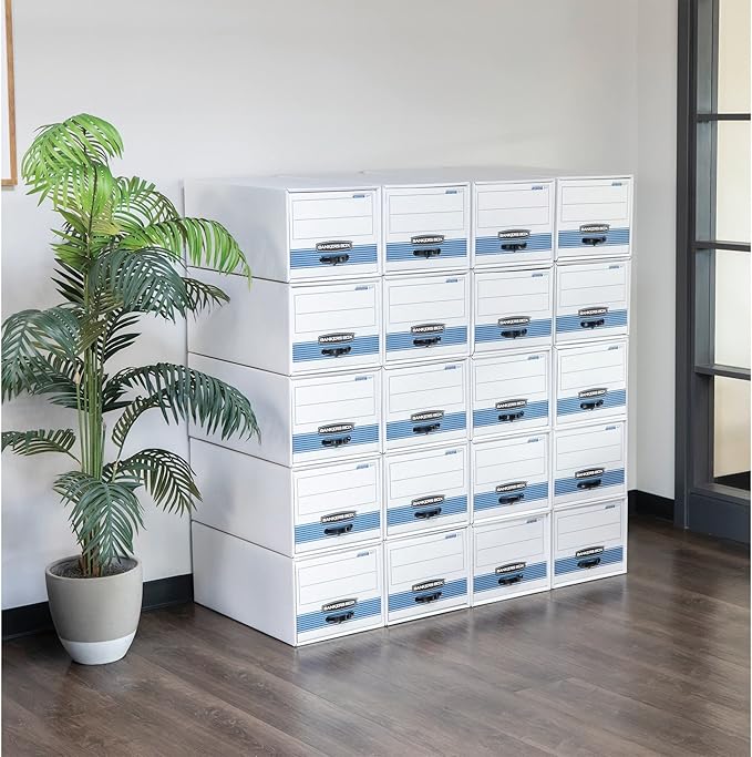 Bankers Box STOR/DRAWER STEEL PLUS Extra Space-Saving Filing Cabinet, Stacks up to 5 High, Legal, 6 Pack (00312) , White