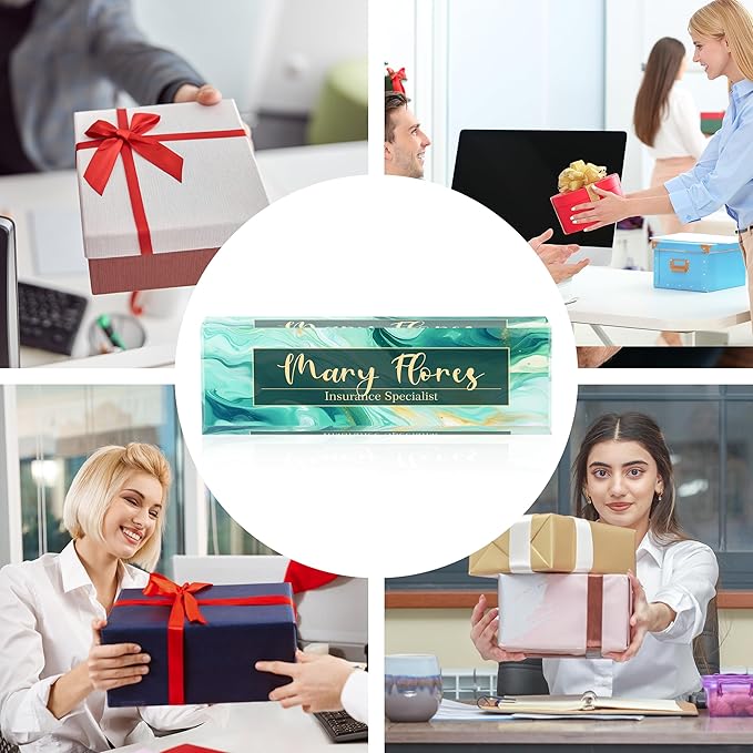 Personalized Name Plates for Office - Gifts for Teacher, Boss, Employee Appreciation - Desk Decor (Amber)