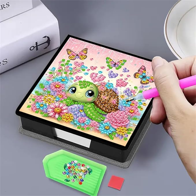 Turtle Diamond Painting Kit Note Box,Sea Memo Paper Storage Box Diamond Art,Sticky Note Holder Diamond Art,Diamond Painting Memo Pad For Office Desk. (Turtle)