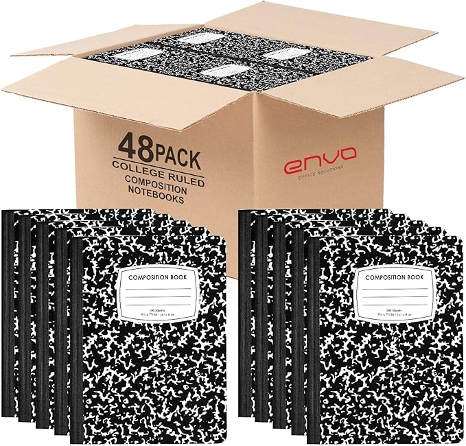 ENVO Composition Notebooks, College Ruled Composition Notebook, Black Marble Covers Composition Notebook, 100 sheets, Bulk (48, College Ruled)