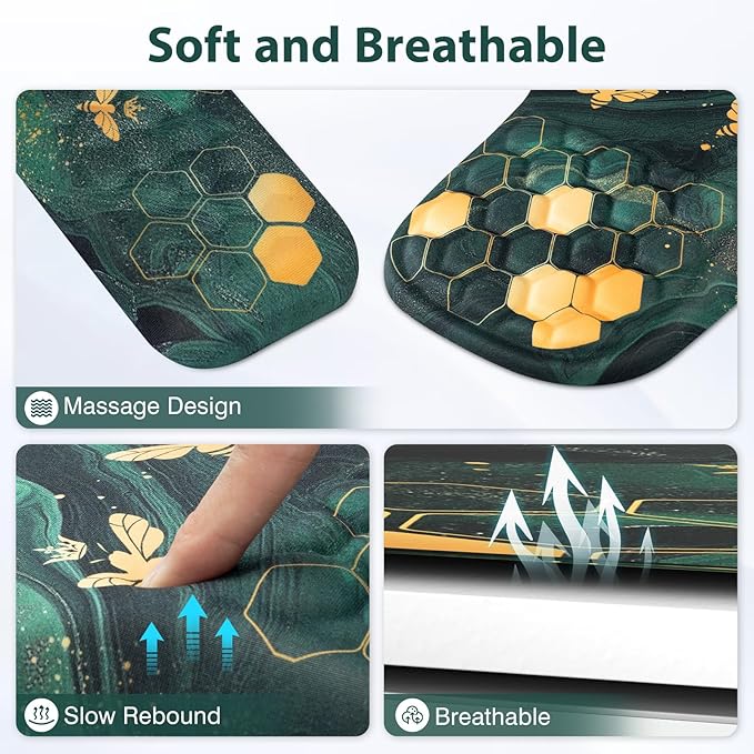 EYROZILL 3 in 1 Ergonomic Mousepad and Keyboard Wrist Rest, Mouse Pad with Wrist Support Massage Design, Keyboard Wrist Rest and Mouse Pad Set for Home Office (Green Bee)