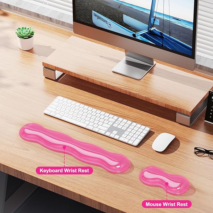 Gel Keyboard and Mouse Wrist Rest Set, Comfort Ergonomic Wrist Support, for Wrist Pain Relief, Computer Keyboard Wrist Rest (Pink)