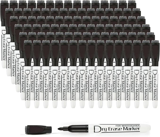 Volcanics Magnetic Dry Erase Markers With Eraser Low Odor Fine Tip Whiteboard Markers White Board Pens for Office Home and School, Pack of 90, Black
