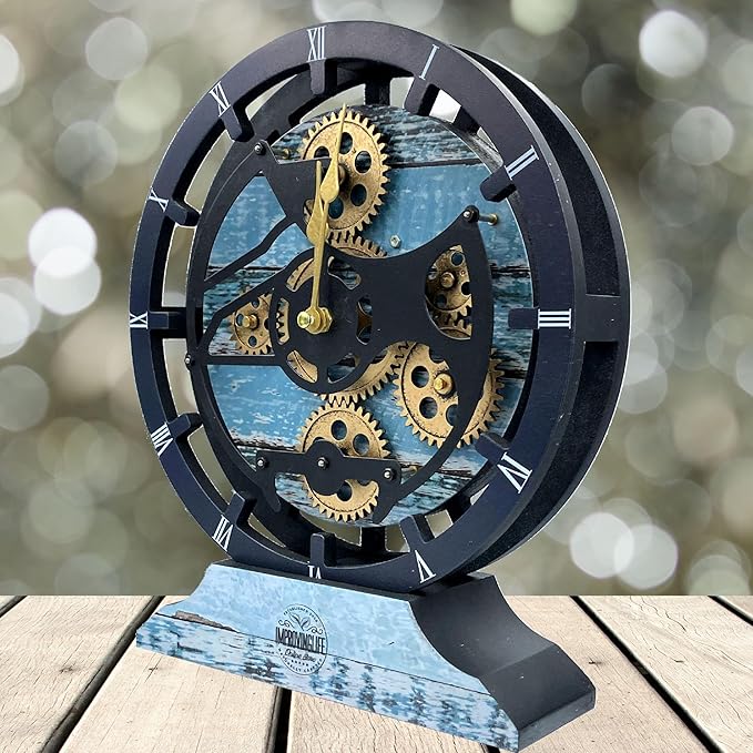 ImprovingLife The Gears Clock Desk Clock 10 inches with Real Moving Gears Convertible into Wall Clock (Aqua Green)