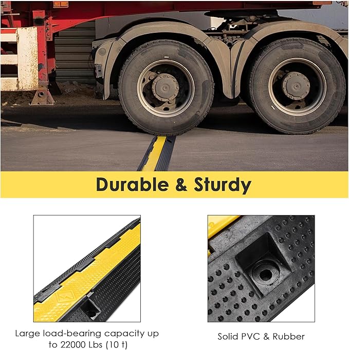 Yescom Cable Ramp Protector 1 Channel Garden Hose Protecitive 22000 Lbs Load Capacity Heavy Duty Speed Bump for Road Driveway Walkway