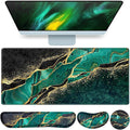 Mouse Pad Green, Desk Mat, Large Gaming Mouse Pad with Wrist Rest, 4in1 XXL Mousepad+Keyboard Wrist Rest+Mouse Pad Wrist Support+Cup Coaster Set Ergonomic Computer Desk Pad for Decor Office Women
