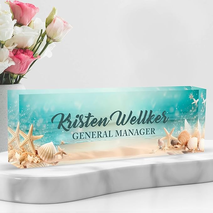 Personalized Name Plate for Desk Custom Acrylic Desk Name Plate Custom Employee Appreciation Gifts Office Gifts for Women, Men, Boss, Coworkers, Teacher, Nurse (Blue Underwater World)