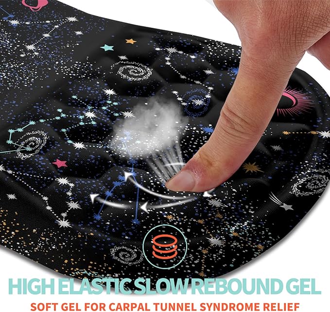 Ergonomic Mouse Pad Wrist Support with Memory Foam Massage Bulge, Carpal Tunnel Pain Relief Mousepad Wrist Rest for Mouse(12x8 inch, Galaxy)