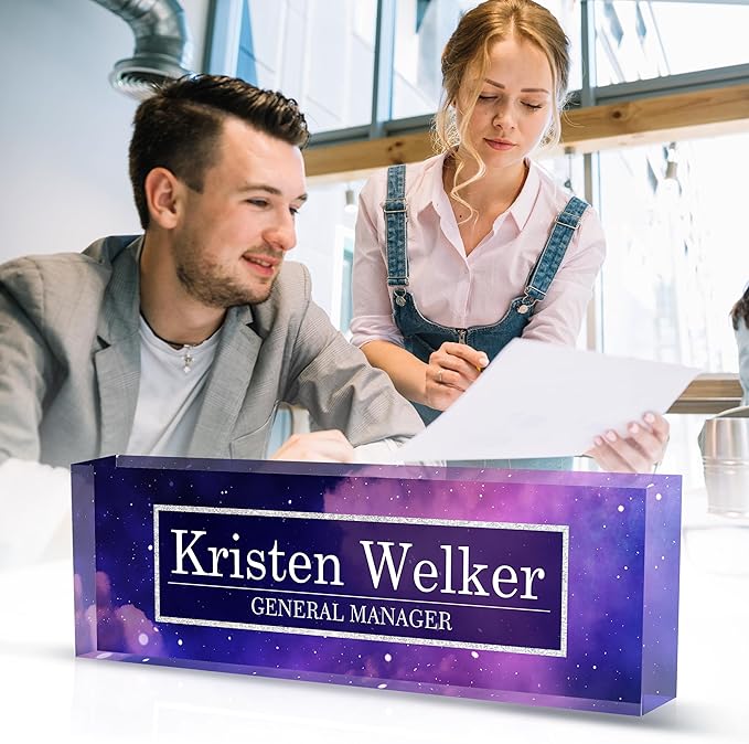 Personalized Name Plates for Office - Gifts for Teacher, Boss, Employee Appreciation - Office Desk Decor (Nebulae)