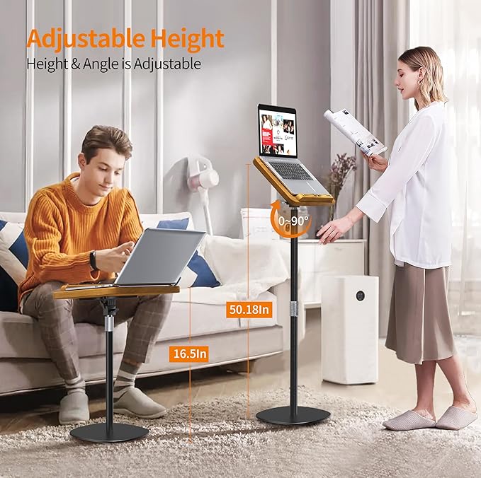 NAMON Floor Book Stand for Reading, 100% Solid Wood, Height Adjustable from 16.5" to 51", Floor Reading Stand with Page Clip for Cookbooks, Sheet Music, Projector (Without T-Shaped)