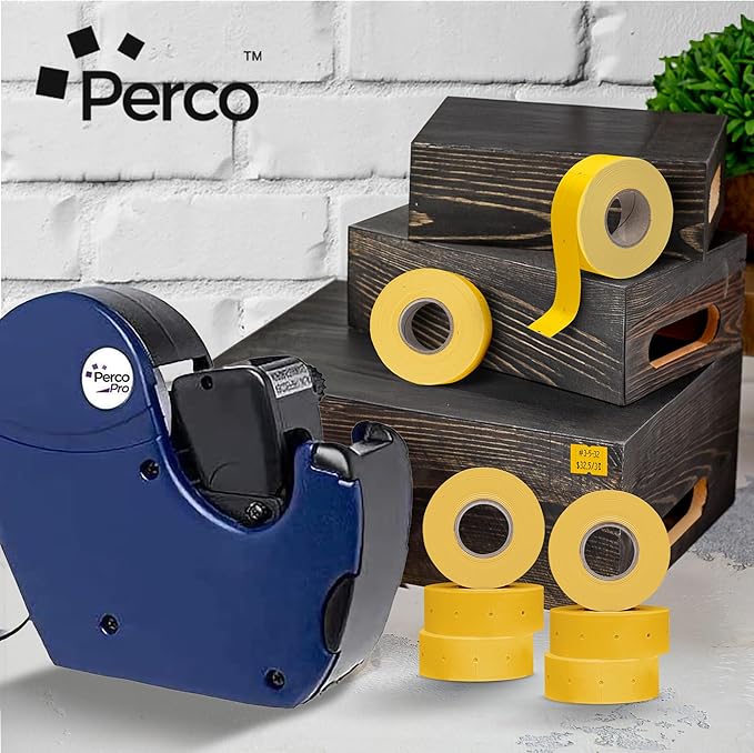 Perco 2 Line Yellow Labels - 32 Rolls, 4 Sleeves, 24,000 Blank Price and Date Gun Labels for Perco 2 Line Price and Date Guns - Made in USA